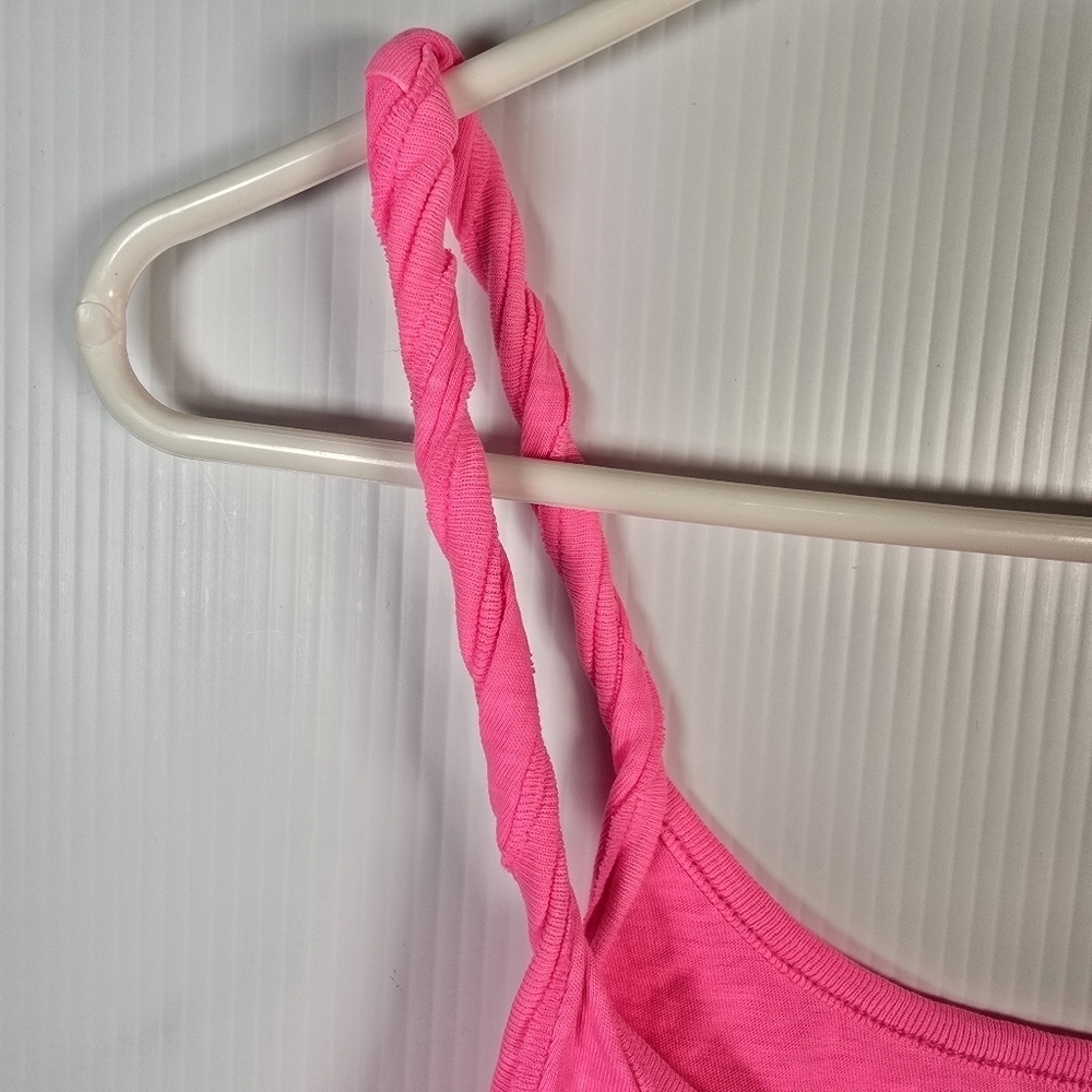 NWT Aerie Twist & Shout Cropped Neon Pink Tank Top Twisted Straps Rolled Hem XS - Picture 4 of 10